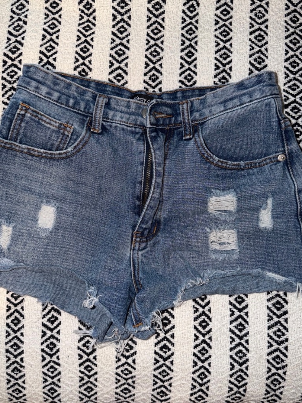 Nasty Gal Distressed High-Rise Denim Shorts - Blue